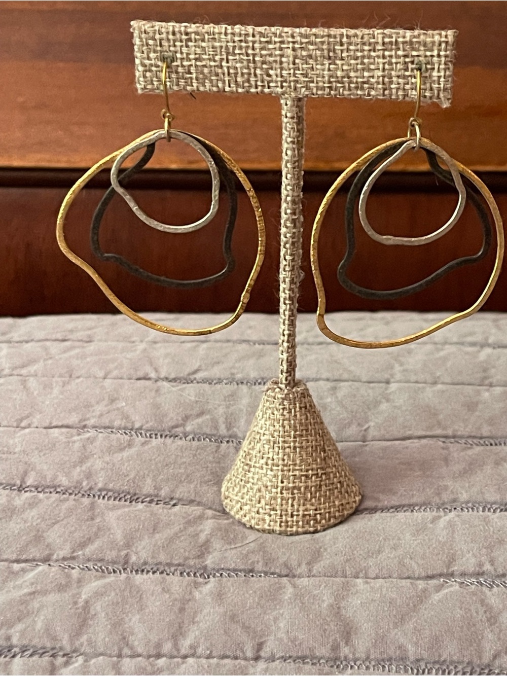 Gold Black and Silver Mixed-Metal Hoop Earrings -
